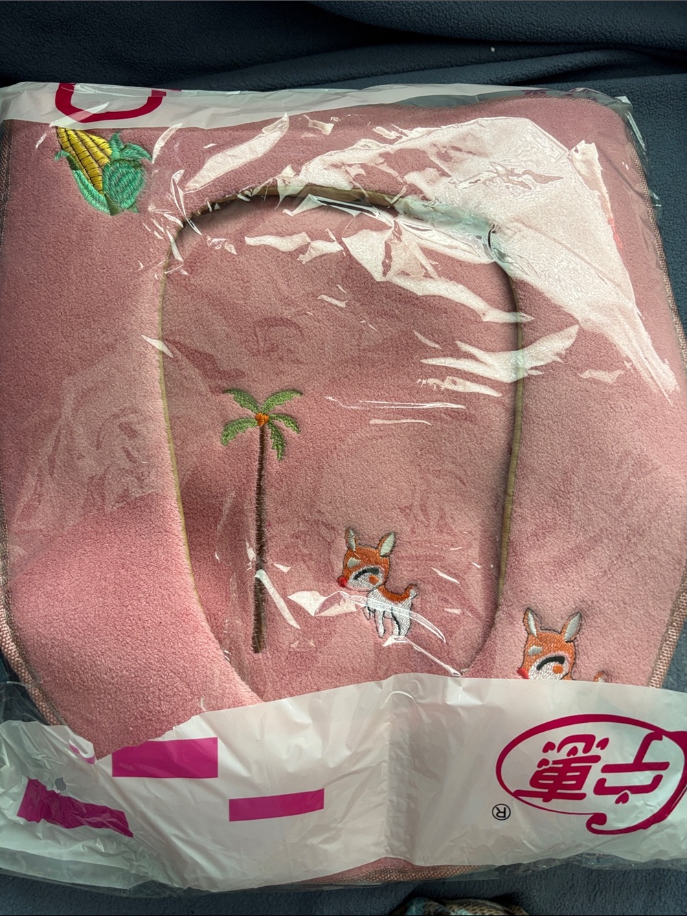 Pink Embroidered Fox & Palm Plush Bath Mat